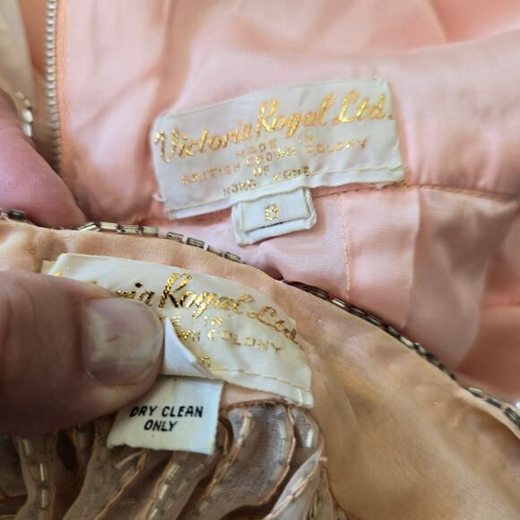 Vintage Victoria Royal Ltd Pink Chiffon Beaded Jacket Princess Prom Dress Size 8 - Picture 14 of 15